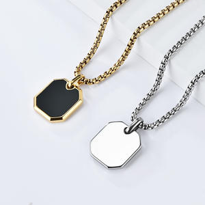 Unisex Geometric Square <b>Titanium</b> Steel Necklace Black Inlay Box <b>Chain</b> Pendant Minimalist Street Style Jewelry - Product Image 4
