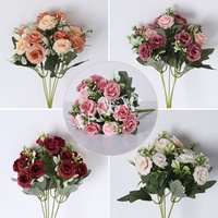 Bouquet de 15 petites roses nordiques nobles en soie, fleurs artificielles pour arche de mariage, décoration de salon et de table, vente en gros