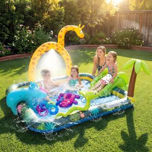 MAKE WAVES Jungle Animal Kids Water Park Kiddie <b>Pool</b> <b>Slide</b> Sprayer PVC Summer Outdoor Backyard Garden Splash Toy 102.5x75 Inch - Product Image 4