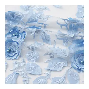 Guipure 3D Flower Applique White Lace Fabric Tulle Embroidered Flower For Elegant Wedding Dress