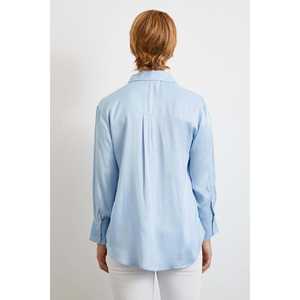 Women's Blue Viscose Satin Button <b>Down</b> Shirt Casual Everyday Style Simple Design Long Sleeve Blouse - Product Image 1