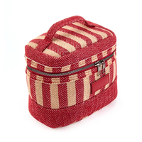 Trousse de Toilette de Voyage Haut de Gamme Personnalisée, Motif Chevron Tissé Rayé Rouge Beige Rétro, avec Poignée, Organisateur de Maquillage