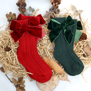 Nouveau hiver noël équipage Stock prêt bateau espagnol aiguilles épaisses tricot chaud velours arc Ribble princesse bébé fille chaussettes - Product Image 2