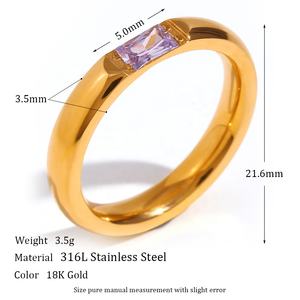 Anillo <span class=keywords><strong>de</strong></span> moda <span class=keywords><strong>de</strong></span> acero inoxidable 18K chapado en oro Rectangular colorido circón anillo <span class=keywords><strong>de</strong></span> piedra natal para mujer - Product Image 6