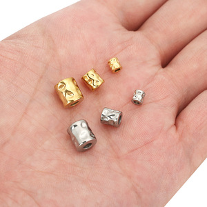 Perles cylindriques martelées en acier inoxydable, taille moyenne, plaquées or, accessoires de bijoux DIY, perles d'espacement - Product Image 4