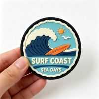 Patch en caoutchouc PVC gaufré 3D écologique, motif planche de surf vague de la côte, imperméable, avec fermeture auto-agrippante, pour sac à dos de surf et casquette