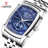 Montres pour hommes CHENXI, bracelet en cuir noir, étanche, montre à quartz carrée, chronographe à six aiguilles, montre-bracelet pour homme, Relojes