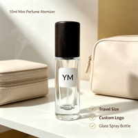 Flacon de parfum cylindrique en verre transparent de 10 ml avec bouchon en bois de noyer foncé, logo YM estampé or, flacon de voyage vide personnalisé, boîte cadeau