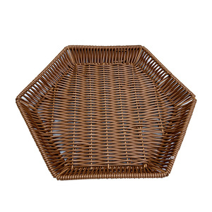 Rattan Hexagonal Snack Trays Brown Yellow Geometric Design Restaurant Serving Platters <b>Storage</b> <b>Baskets</b> Fruit Plates - Product Image 4