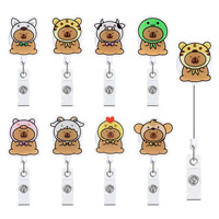 Porte-badge rétractable en acrylique Capybara personnalisé, porte-carte d'identité dessin animé, clip de fixation, cadeau pour infirmière de bureau, vente en gros