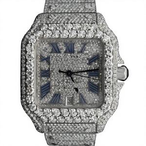 Montre de luxe mécanique pour homme en acier inoxydable avec boîtier en moissanite, cadran en verre, résistance à l'eau 10 bars, lunette et bracelet en acier inoxydable - Product Image 1