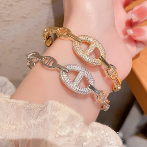 Geometric Pig <b>Nose</b> Bracelet Two-tone Gold <b>Silver</b> Zircon Bezel Setting Women's Jewelry Gift - Product Image 1