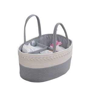 Baby Windel-Organizer für Mädchen und Jungen Baumwollseil Kinderzimmer Aufbewahrungskorb Tragbarer Halter Tragetasche für Wickeltisch Auto - Product Image 1