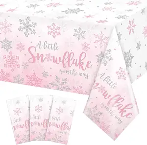 3 Stuks Winter Sneeuwvlok Tafelkleed Kleine Sneeuwvlok Is Onderweg Baby Shower Plastic Roze Tafelkleed Voor Winter Geslacht Onthullen