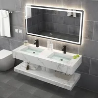 Meuble-lavabo mural moderne en marbre ardoise à double paroi avec lavabo et miroir de salle de bain