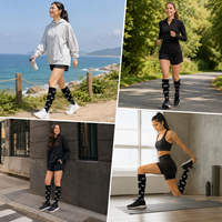 Chaussettes de compression noires à imprimé chat mignon, chaussettes hautes pour le sport, le pickleball, la course à pied, les voyages, l'usage quotidien