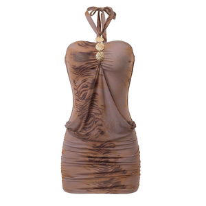 Viviblook D26DS084 Women Summer Sleeveless Dress Sexy New Print Retro Halter Bodycon Mini Dress - Product Image 5