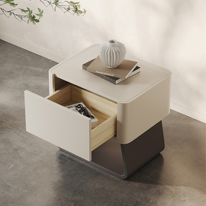 Table de chevet minimaliste en bois massif laqué M835 couleur thé au lait, armoire de rangement multifonctionnelle, meubles de chambre à coucher - Product Image 3