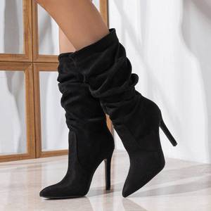 Winkle Suede Botas Dama Trendy Color Thin Heel Midi 2024 Western Leather Fashionable Women <b>Boots</b> - Product Image 3