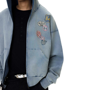 Moletom com Zíper Vintage Personalizado OEM, Lavagem Neve, Estilo Americano Retrô, Alta Qualidade, Estampa de Letras, Ajuste Casual Solto - Product Image 5