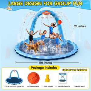 Piscine à jet d'eau 2-en-1 de 110 pouces avec panier de basket, jet d'eau réglable - Product Image 5