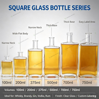Bouteilles en verre Super Flint de style carré plat pour Vodka, Whisky et Spiritueux – Formats 50ml, 100ml, 500ml, 700ml, 750ml – Modèle Long Island