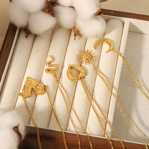 Collar con Colgante de Corazón, Chapado en Oro de 18K, Acero Inoxidable, Sol, Luna y Serpiente, Cadena para Clavícula para Mujer, Regalo, Joyería de Moda - Product Image 2