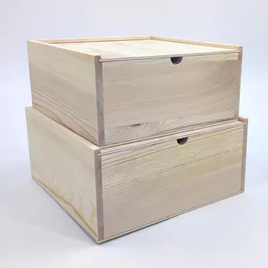 Pequeno Personalizar Inacabado Pine Wood Top Sliding Box Caixa De Embalagem De Presente De Madeira Atacado