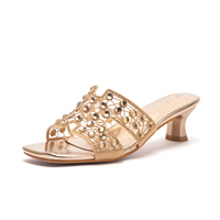 Sandales à talons compensés pour femmes, à plateforme, à talon épais, avec strass dorés, bout carré, à enfiler, élégantes, en PU, pour le printemps, l'été, l'automne, pour les fêtes