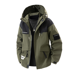 Men's Hooded <b>Jacket</b> A512-6031 Autumn Winter Thin Stand Windproof Casual <b>Fleece</b> <b>Lining</b> Loose Fit Plus Zipper Front Logo - Product Image 1