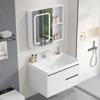 Ensemble de meubles de salle de bain en aluminium, résistant à la rouille et à l'eau, avec lavabo en céramique, miroir LED et armoire murale de rangement pour projets hôteliers et villas