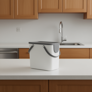 Rotho Waste Container Albula 3 Pack Gray <b>Lid</b> White Body <b>With</b> Handles For Kitchen Use - Product Image 3