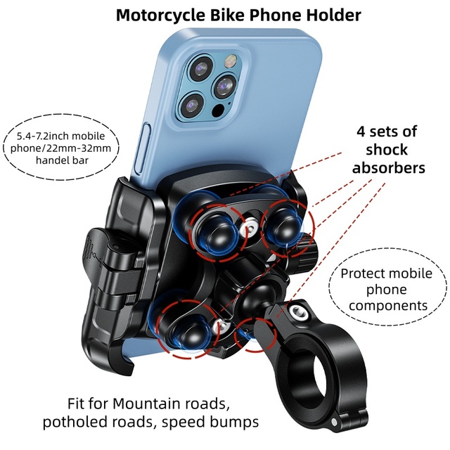 Anti-Vibration Motorcycle Bicycle Bike Phone Holder Quick Release Handlebar Rearview Mirror Phone Mount Waterproof Phone Holder