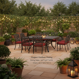 Ensemble de patio en <span class=keywords><strong>aluminium</strong></span> coulé robuste 7 pièces, table à manger résistante à la rouille et fauteuils confortables pour la vie en plein air - Product Image 5