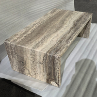 Table basse en travertin romain gris massif en forme de U, travertin naturel poli, table centrale pour salon