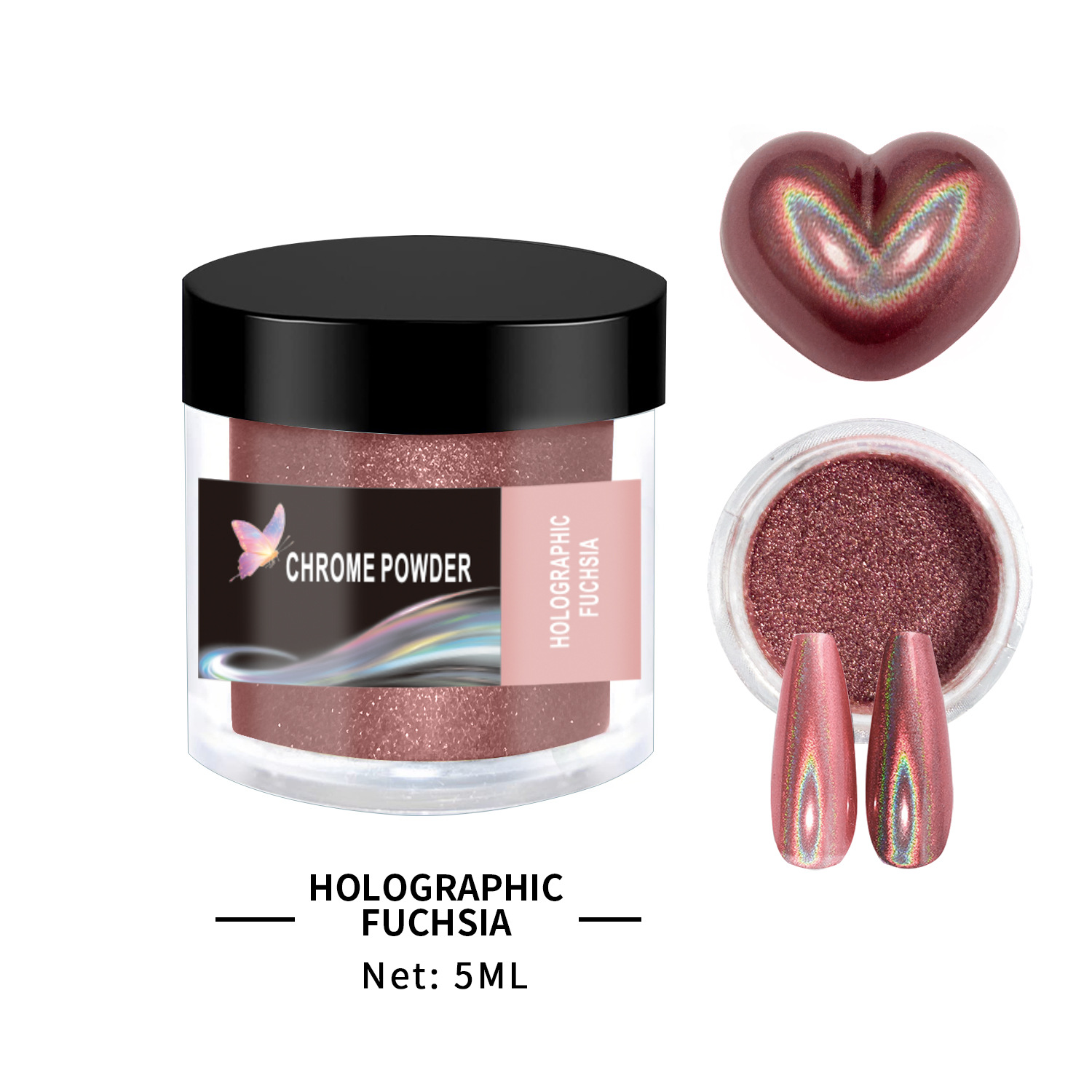 Poudre chromée-09laser rose rouge-5ml