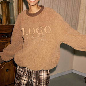 Custom Winter Casual <strong>Oversize</strong> Warm Brown <strong>Fluffy</strong> Sweatshirt Crew Neck <strong>Jumper</strong> with Pockets Sherpa Fleece Pullover Top for Women - Product Image 5