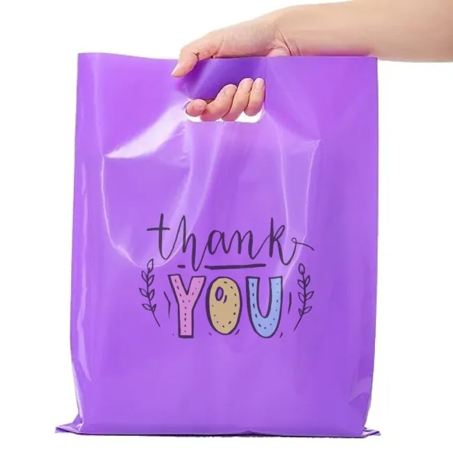 Bolsas de plástico troqueladas personalizadas Bolsas de compras de plástico biodegradables con asa Bolsas con asa troqueladas al por mayor para compras de comestibles