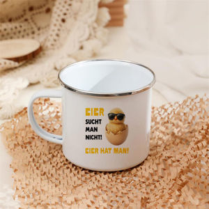 Mug <span class=keywords><strong>en</strong></span> émail amusant pour Pâques « Eier Sucht Man Nicht » – Cadeau original pour homme, idéal pour café, thé, boissons chaudes ou froides – <span class=keywords><strong>Tasse</strong></span> <span class=keywords><strong>en</strong></span> émail - Product Image 3