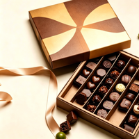 Boîte d'emballage en chocolat bicolore avec logo personnalisé, boîte cadeau en papier rigide de luxe avec ruban doré pour les truffes, Saint-Valentin