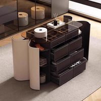 Commode îlot moderne de luxe pour chambre et salon, plateau en marbre, 8 tiroirs, bois massif, émail cuit, design arrondi, entièrement assemblée, chêne