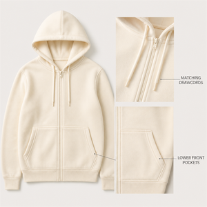 Custom <b>Cream</b> Zip Up Hoodie For <b>Women</b> Plain Dyed Cotton Blend Knitted Full Sleeve Autumn <b>Fleece</b> Sweatshirt - Product Image 3
