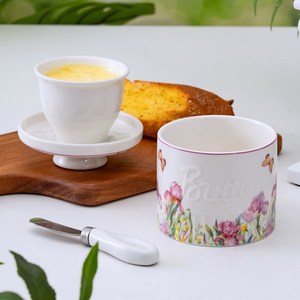 Pot à beurre en céramique rétro pastoral avec couvercle, récipient de rangement pour beurre et fromage pour la décoration de la table à manger - Product Image 4