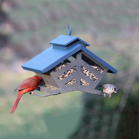 JH-Mech Mangeoire à oiseaux d'extérieur personnalisée, grande, transparente, avec trémie de stockage de graines, structure de perchoir à alimentation multi-latérale et mangeoire double face