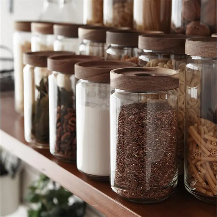 Glass Storage Jar Food Canister Borosilicate Glass Jar Storage With Bamboo/Wooden Lid