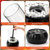 Brasero de table créatif en acier inoxydable pour Halloween, en forme de citrouille, en métal noir, avec pierres de cheminée et verre trempé, portable
