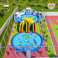 Parc aquatique gonflable extérieur personnalisé sur le thème de l'éléphant pour jeux aquatiques et terrestres