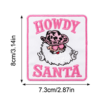 Patch Bordir Twill Persegi Motif Howdy Santa Holly Natal untuk Dekorasi Pakaian, Tas, dan Jeans