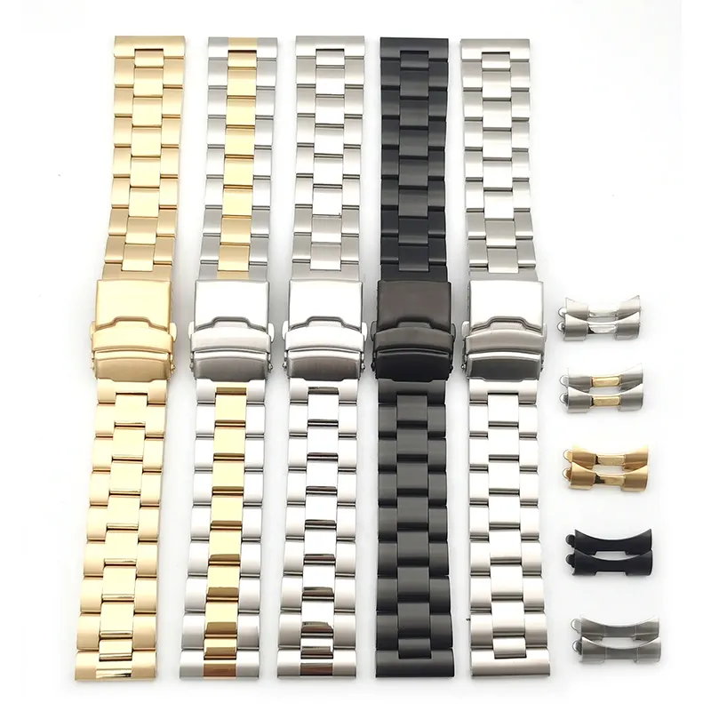3 beads curve end straight end metal solid stainless steel bracelet watch band watch strap for diver diving