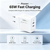 Chargeur mural GaN 65W double Type C PD PPS, adaptateur d'alimentation rapide, prise EU, chargeur de voyage compact pour ordinateur portable et smartphone, vente en gros